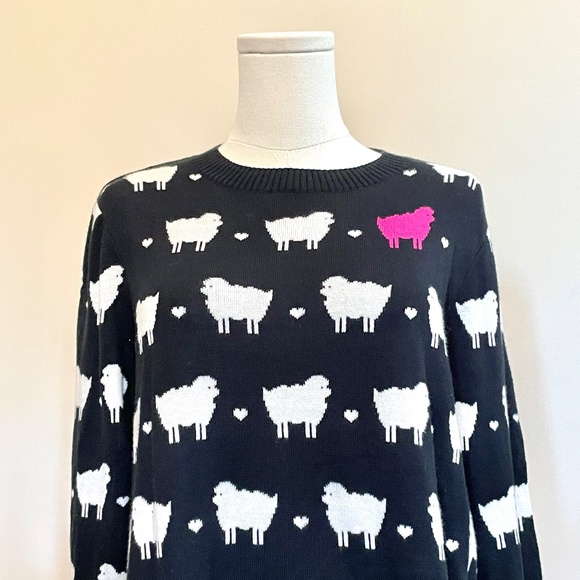 Charter Club Sheep Sweater PXL Black Pink Princess Diana Alternative Novelty - Picture 2 of 10